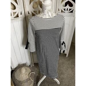 Lauren Ralph Lauren Black White Dress Stripe Bow Sleeves Knit Size Small